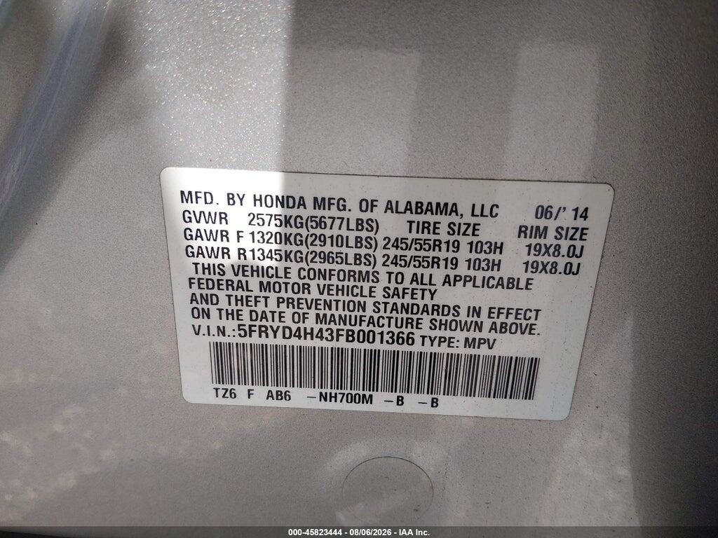 5FRYD4H43FB001366 2015 ACURA MDX photo no. 9