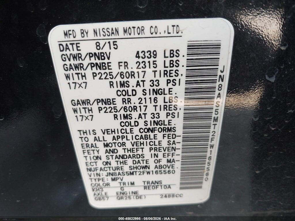 JN8AS5MT2FW165560 2015 NISSAN ROGUE SELECT photo no. 9
