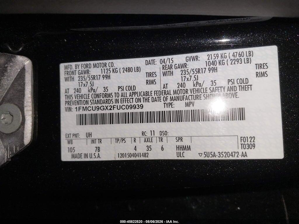 1FMCU9GX2FUC09939 2015 FORD ESCAPE photo no. 9