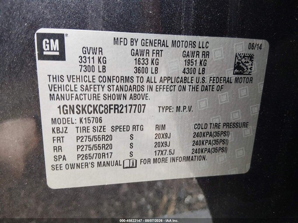 1GNSKCKC8FR217707 2015 CHEVROLET TAHOE photo no. 9