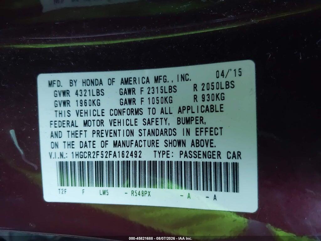 1HGCR2F52FA162492 2015 HONDA ACCORD photo no. 9