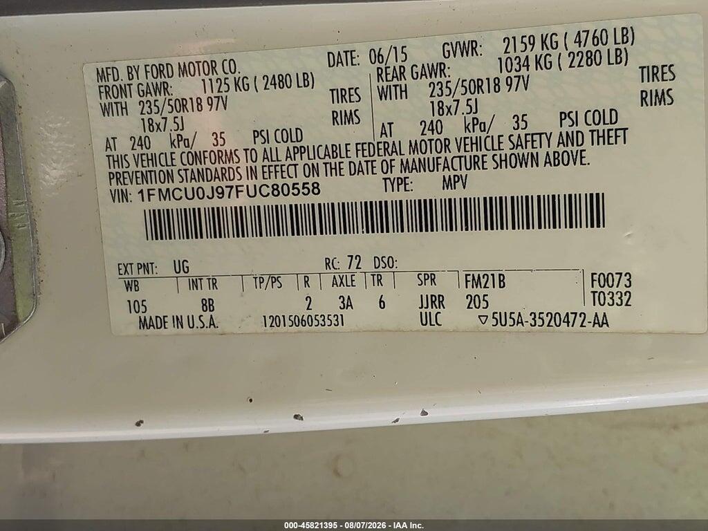 1FMCU0J97FUC80558 2015 FORD ESCAPE photo no. 9
