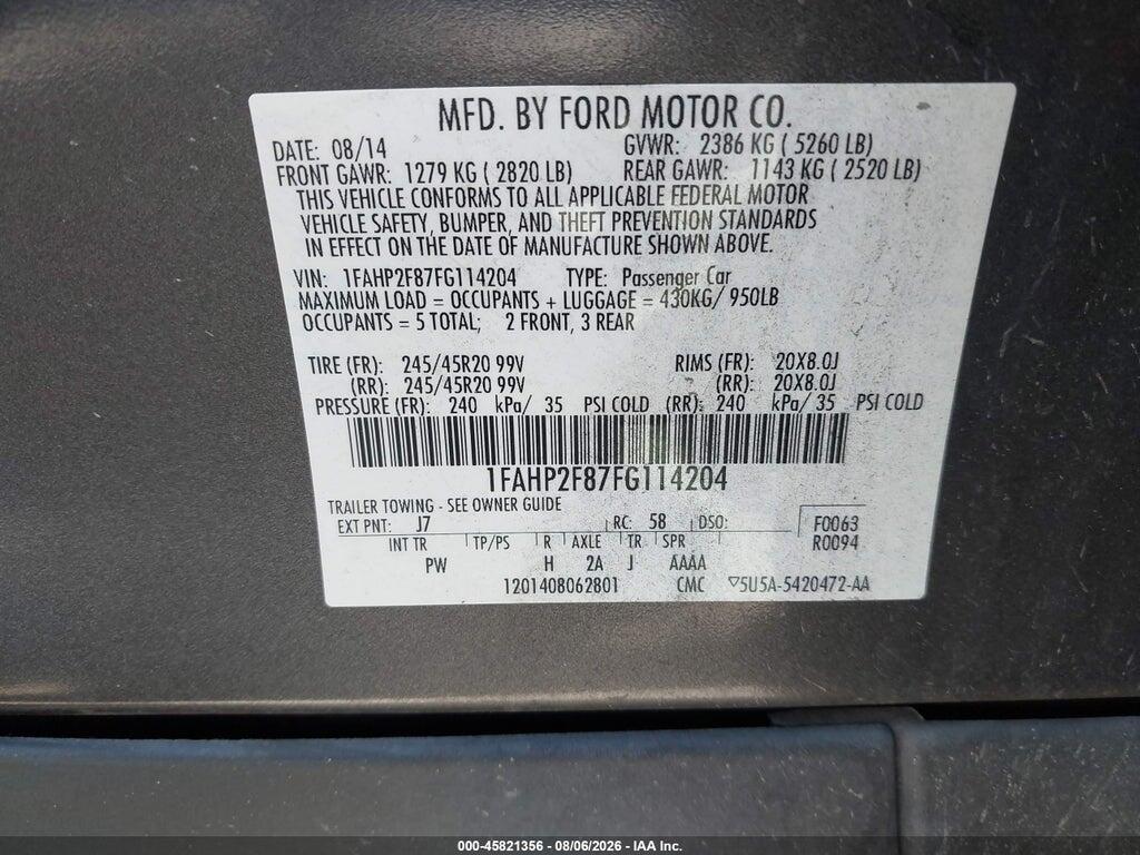 1FAHP2F87FG114204 2015 FORD TAURUS photo no. 9