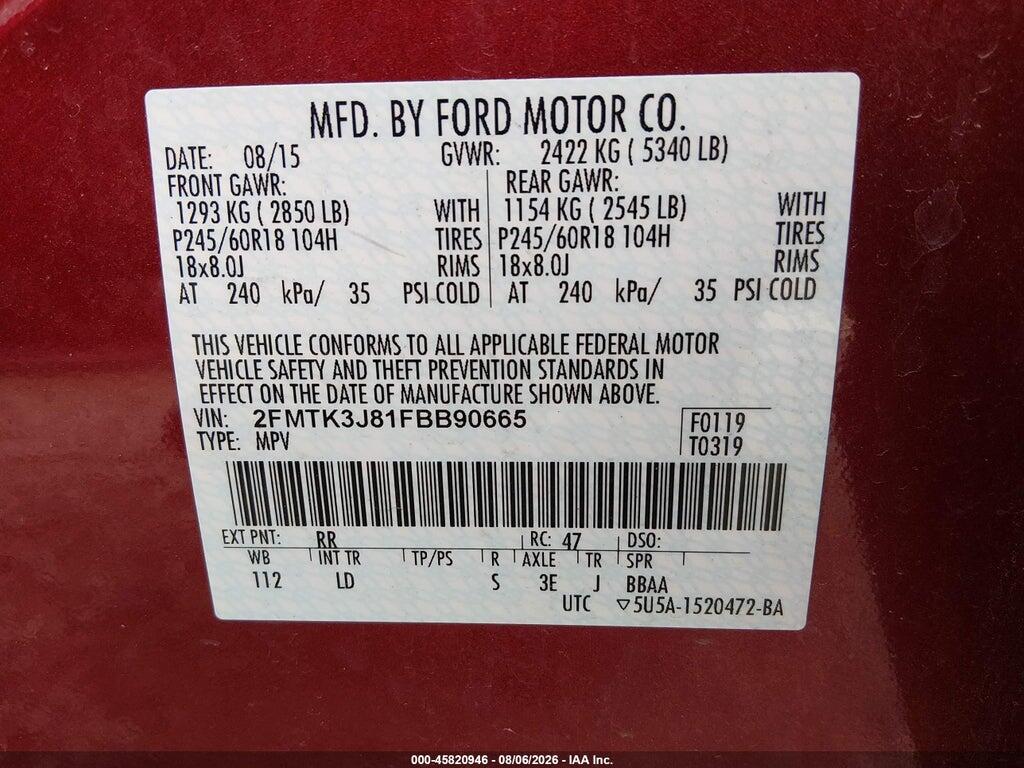 2FMTK3J81FBB90665 2015 FORD EDGE photo no. 9