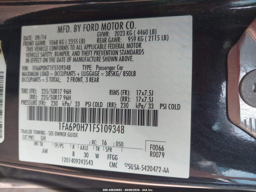 1FA6P0H71F5109348 2015 FORD FUSION photo no. 9