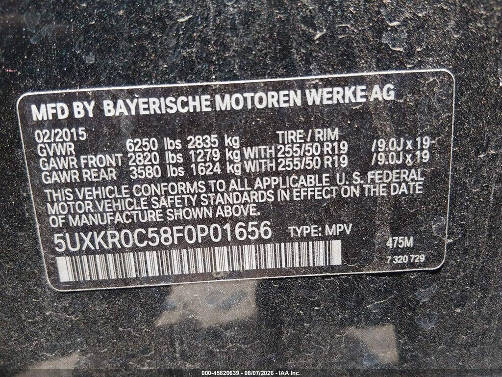 5UXKR0C58F0P01656 2015 BMW X5 photo no. 9