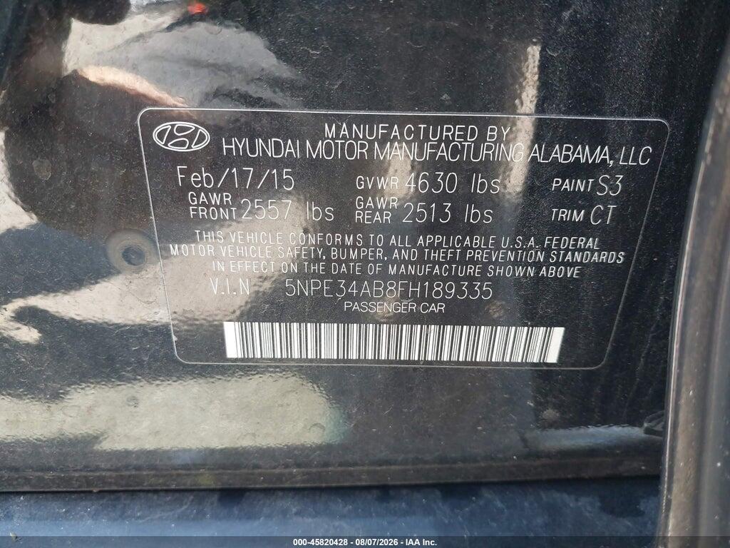5NPE34AB8FH189335 2015 HYUNDAI SONATA photo no. 9