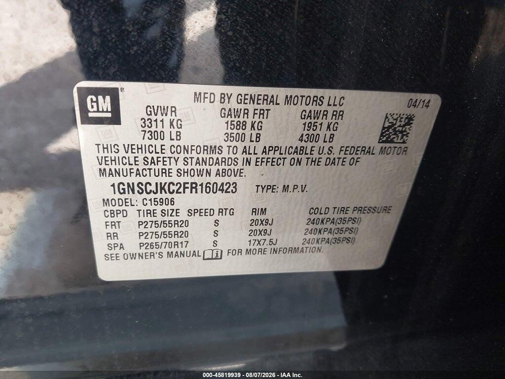 1GNSCJKC2FR160423 2015 CHEVROLET SUBURBAN photo no. 9