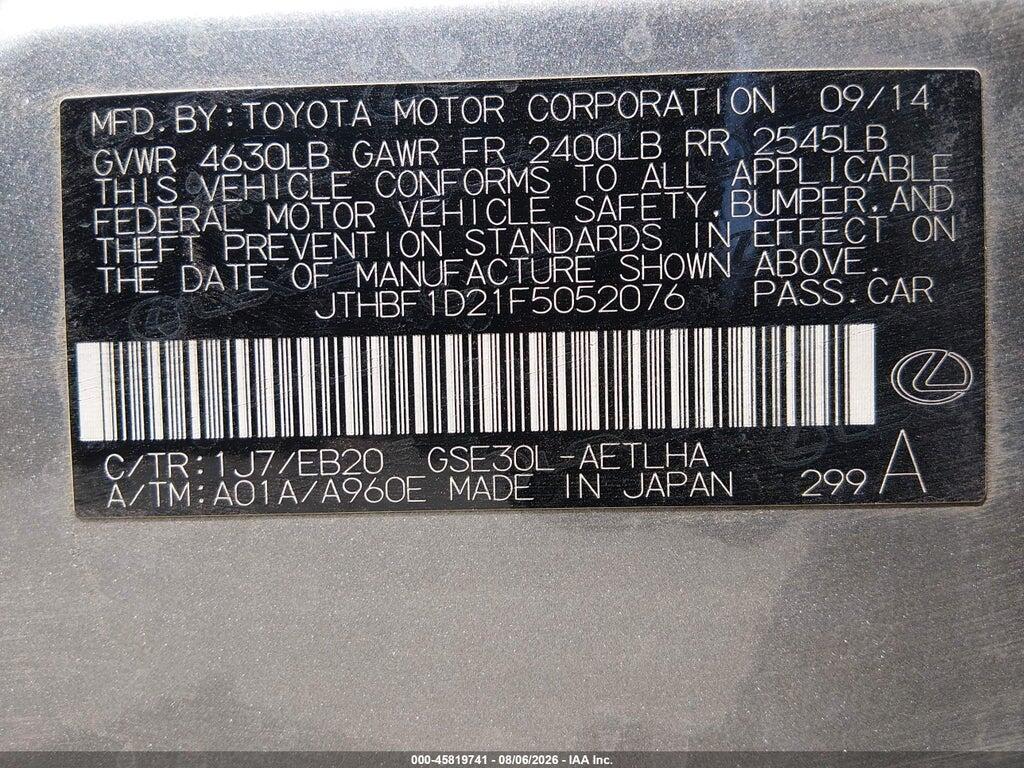 JTHBF1D21F5052076 2015 LEXUS IS 250 photo no. 9