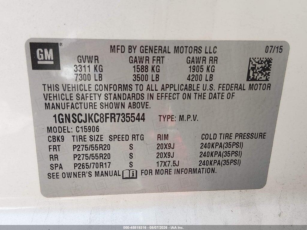 1GNSCJKC8FR735544 2015 CHEVROLET SUBURBAN photo no. 9