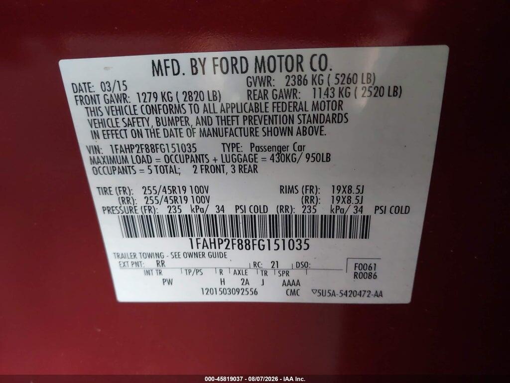 1FAHP2F88FG151035 2015 FORD TAURUS photo no. 9