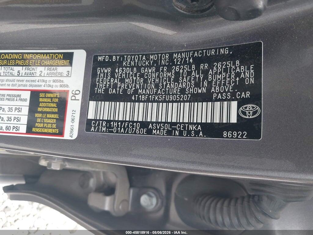 4T1BF1FK5FU905207 2015 TOYOTA CAMRY photo no. 9