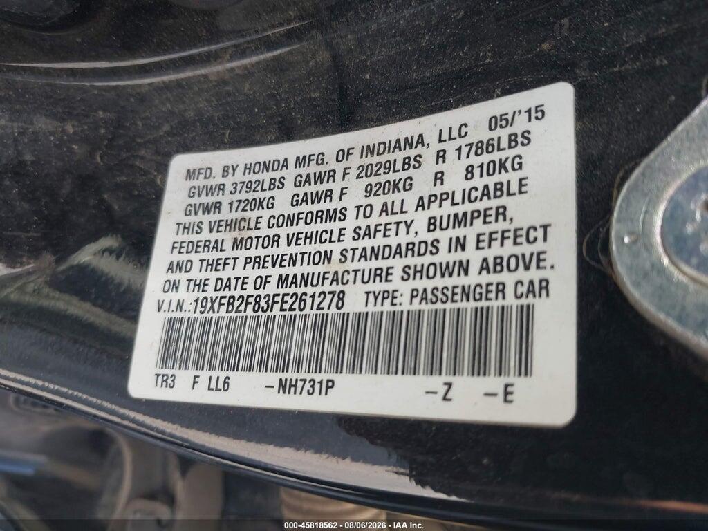 19XFB2F83FE261278 2015 HONDA CIVIC photo no. 9