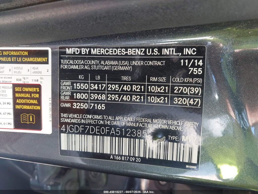 4JGDF7DE0FA512385 2015 MERCEDES-BENZ GL 550 photo no. 9