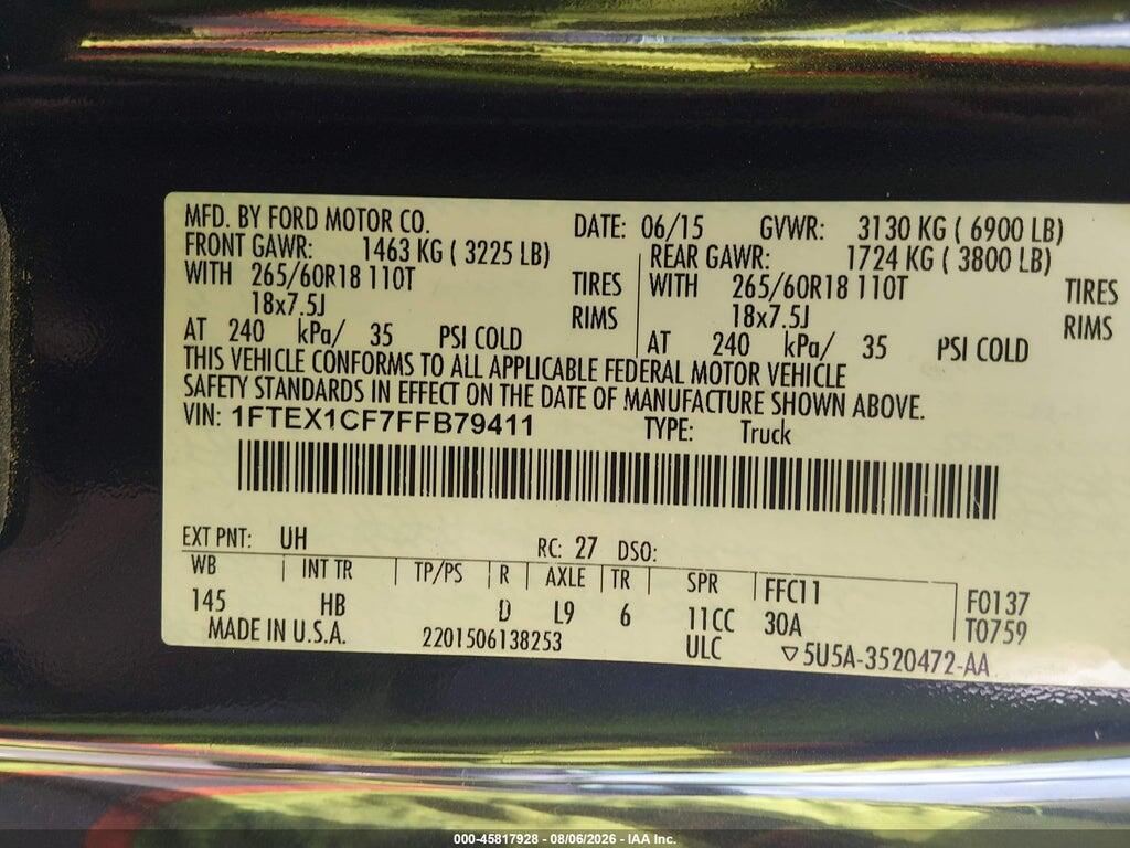 1FTEX1CF7FFB79411 2015 FORD F-150 photo no. 9