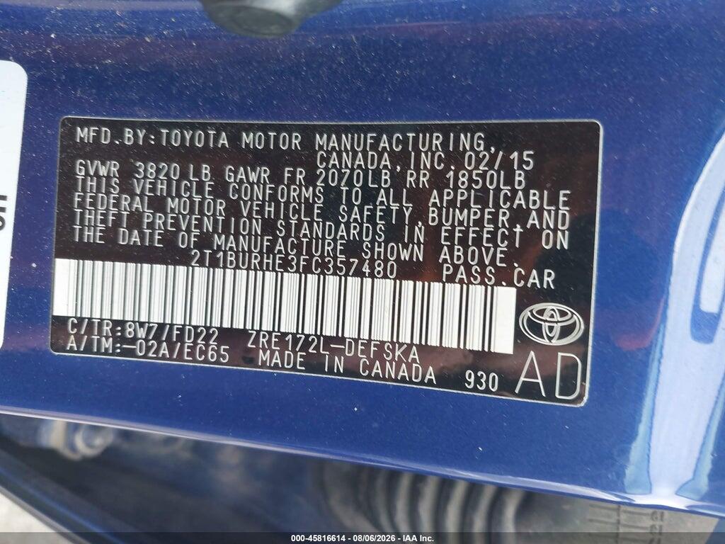 2T1BURHE3FC357480 2015 TOYOTA COROLLA photo no. 9