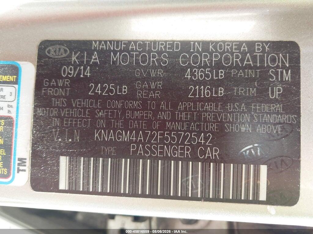 KNAGM4A72F5572542 2015 KIA OPTIMA photo no. 9