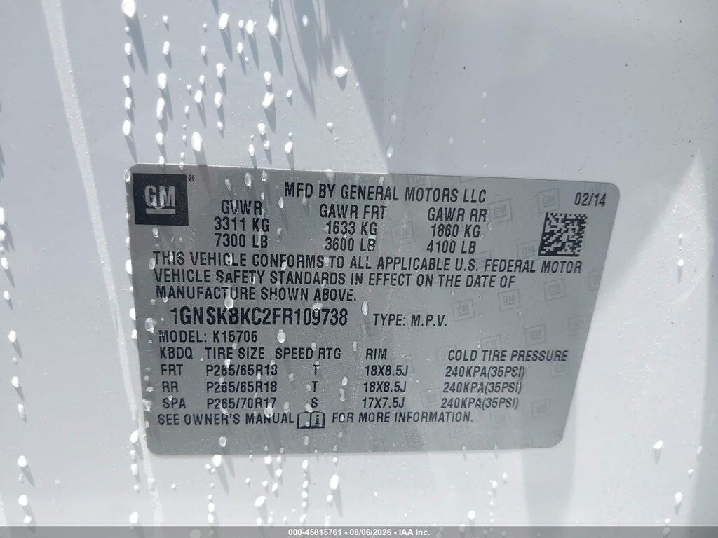 1GNSKBKC2FR109738 2015 CHEVROLET TAHOE photo no. 9
