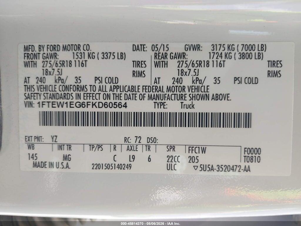 1FTEW1EG6FKD60564 2015 FORD F-150 photo no. 9