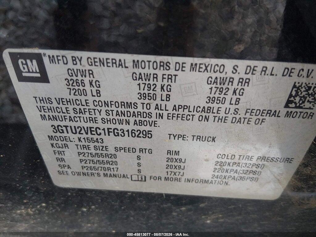 3GTU2VEC1FG316295 2015 GMC SIERRA 1500 photo no. 9