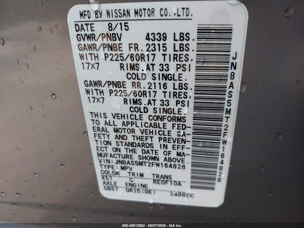 JN8AS5MT2FW164828 2015 NISSAN ROGUE SELECT photo no. 9