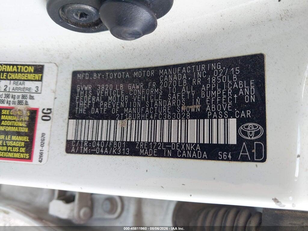 2T1BURHE4FC363028 2015 TOYOTA COROLLA photo no. 9