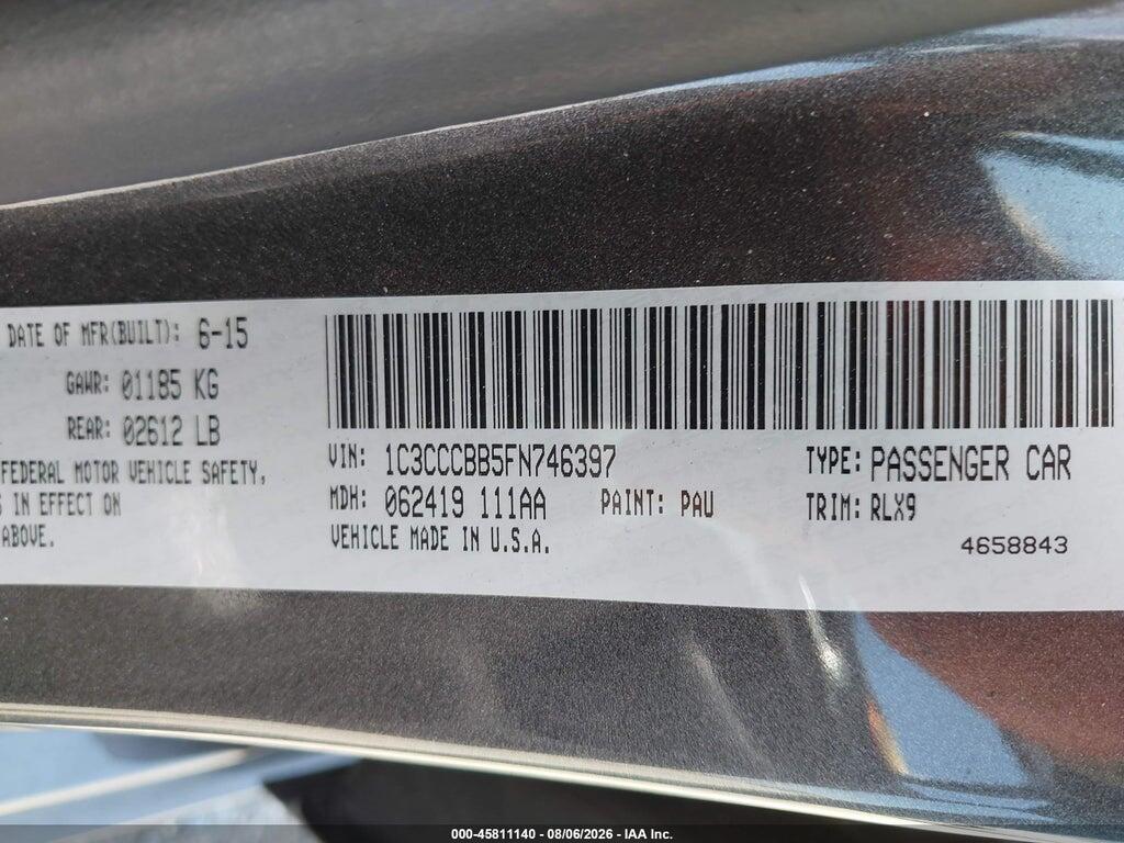 1C3CCCBB5FN746397 2015 CHRYSLER 200 photo no. 9