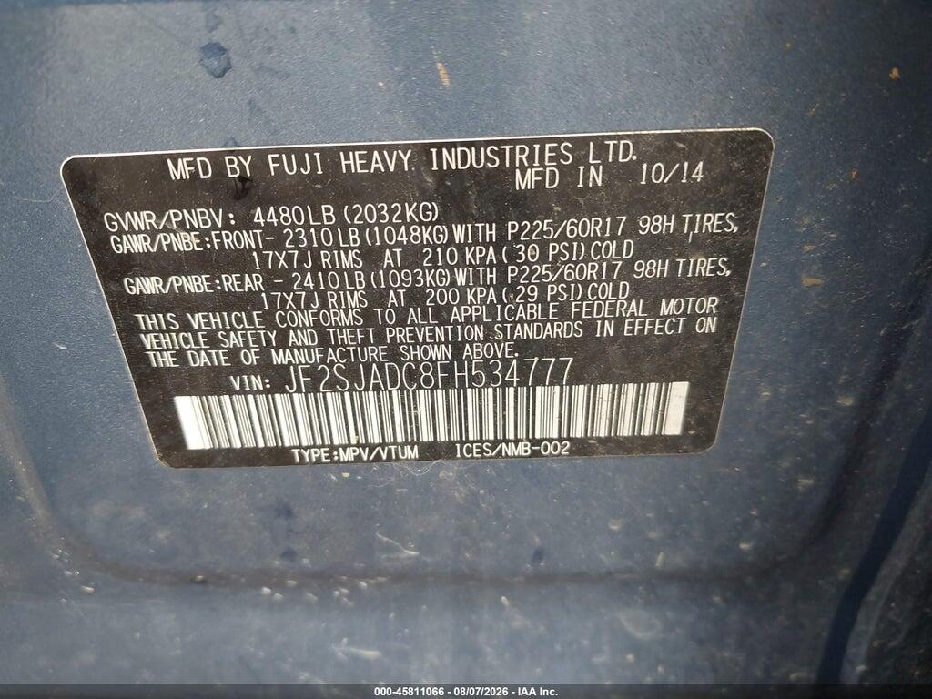 JF2SJADC8FH534777 2015 SUBARU FORESTER photo no. 9