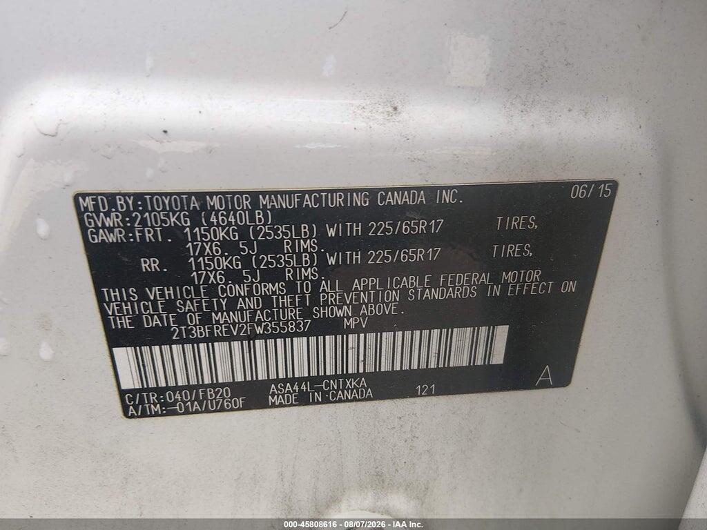 2T3BFREV2FW355837 2015 TOYOTA RAV4 photo no. 9