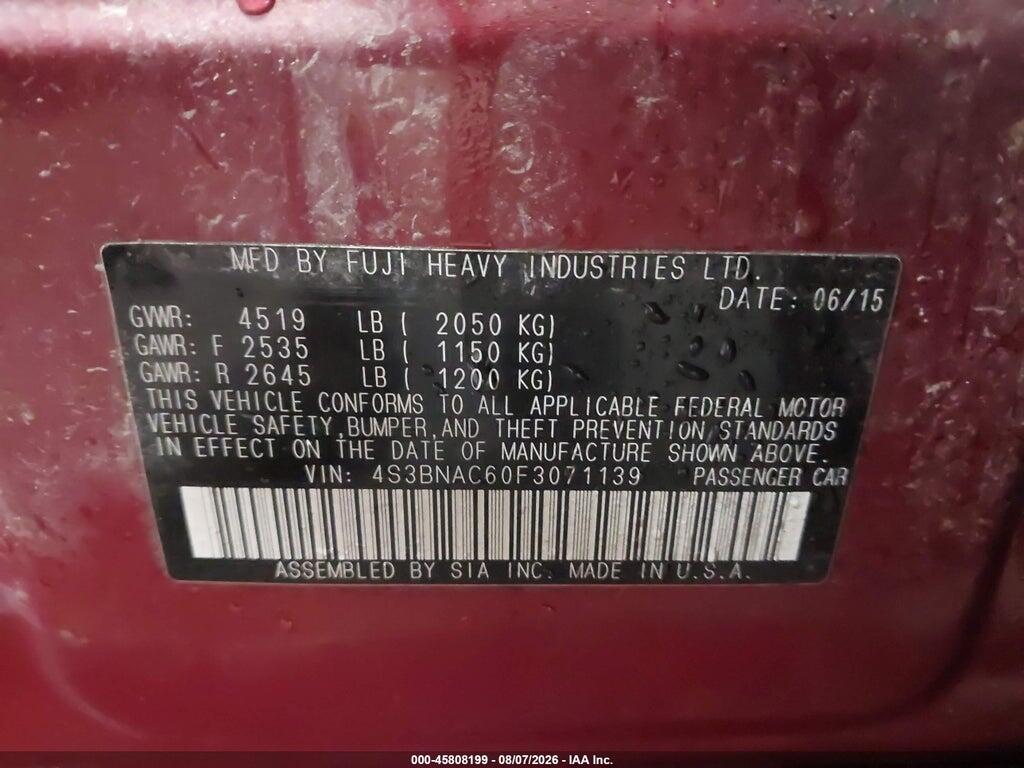 4S3BNAC60F3071139 2015 SUBARU LEGACY photo no. 9
