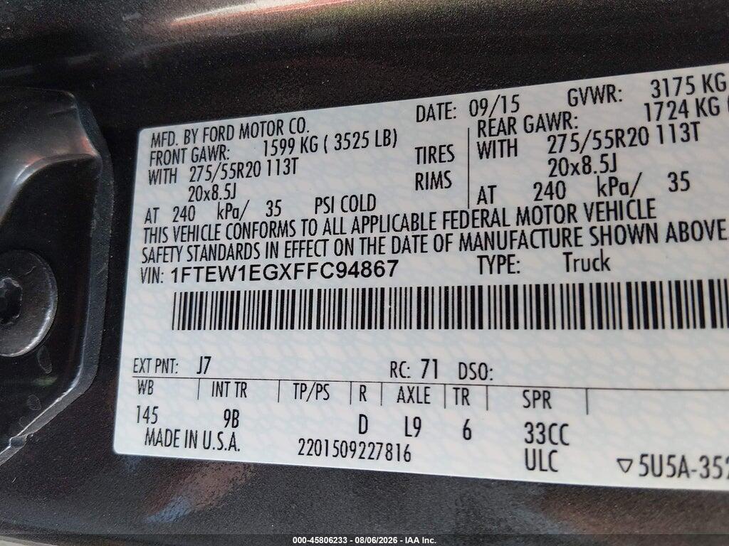 1FTEW1EGXFFC94867 2015 FORD F-150 photo no. 9
