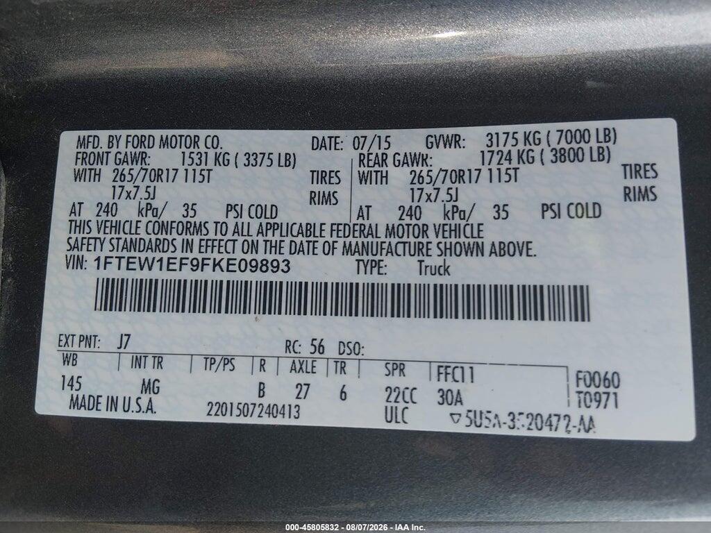 1FTEW1EF9FKE09893 2015 FORD F-150 photo no. 9