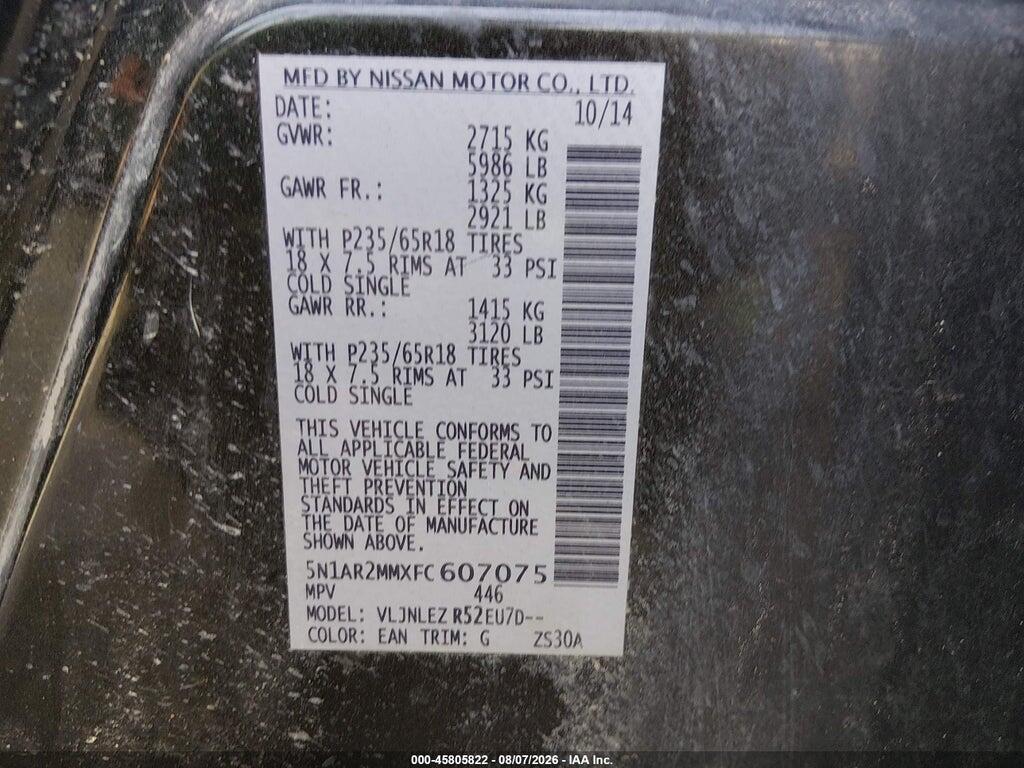 5N1AR2MMXFC607075 2015 NISSAN PATHFINDER photo no. 9
