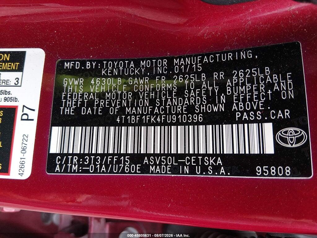 4T1BF1FK4FU910396 2015 TOYOTA CAMRY photo no. 9