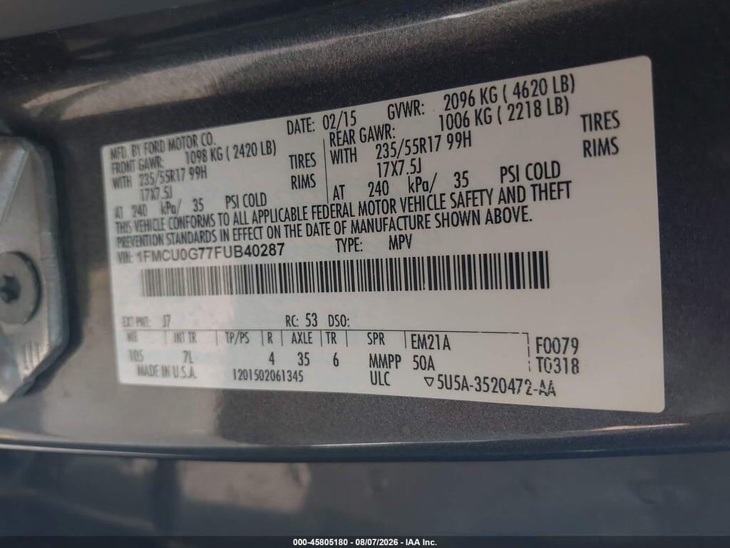 1FMCU0G77FUB40287 2015 FORD ESCAPE photo no. 9