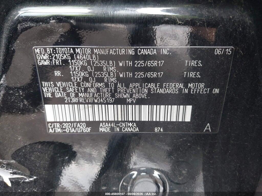 2T3RFREVXFW345197 2015 TOYOTA RAV4 photo no. 9