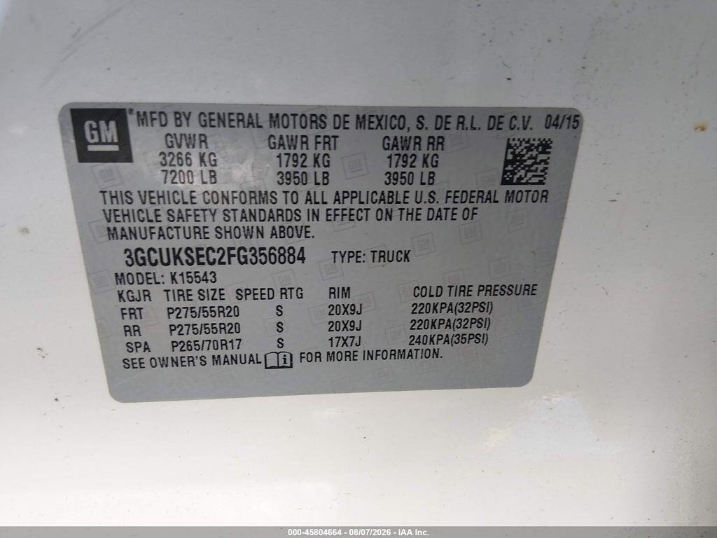 3GCUKSEC2FG356884 2015 CHEVROLET SILVERADO 1500 photo no. 9