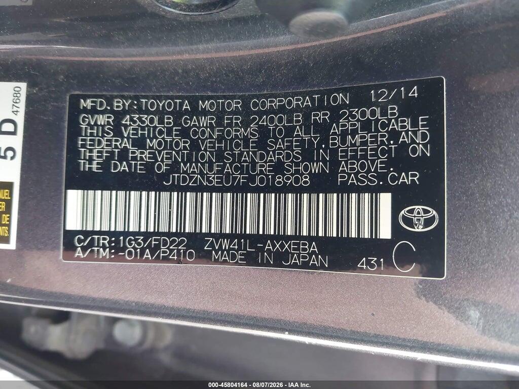 JTDZN3EU7FJ018908 2015 TOYOTA PRIUS V photo no. 9