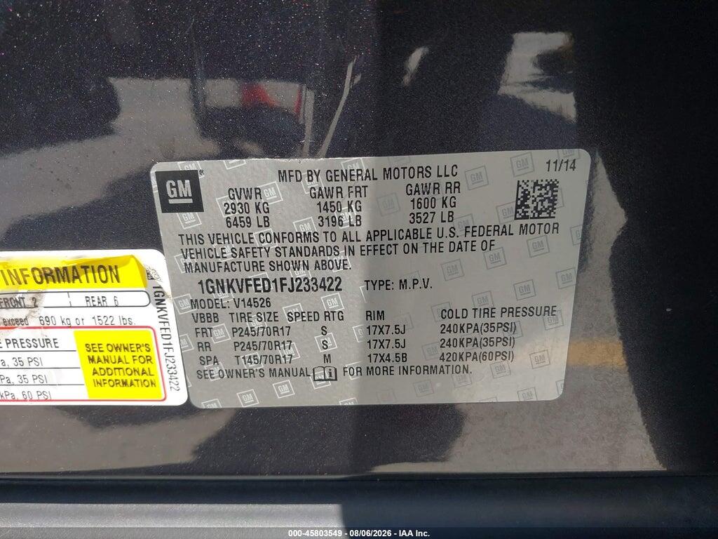 1GNKVFED1FJ233422 2015 CHEVROLET TRAVERSE photo no. 9