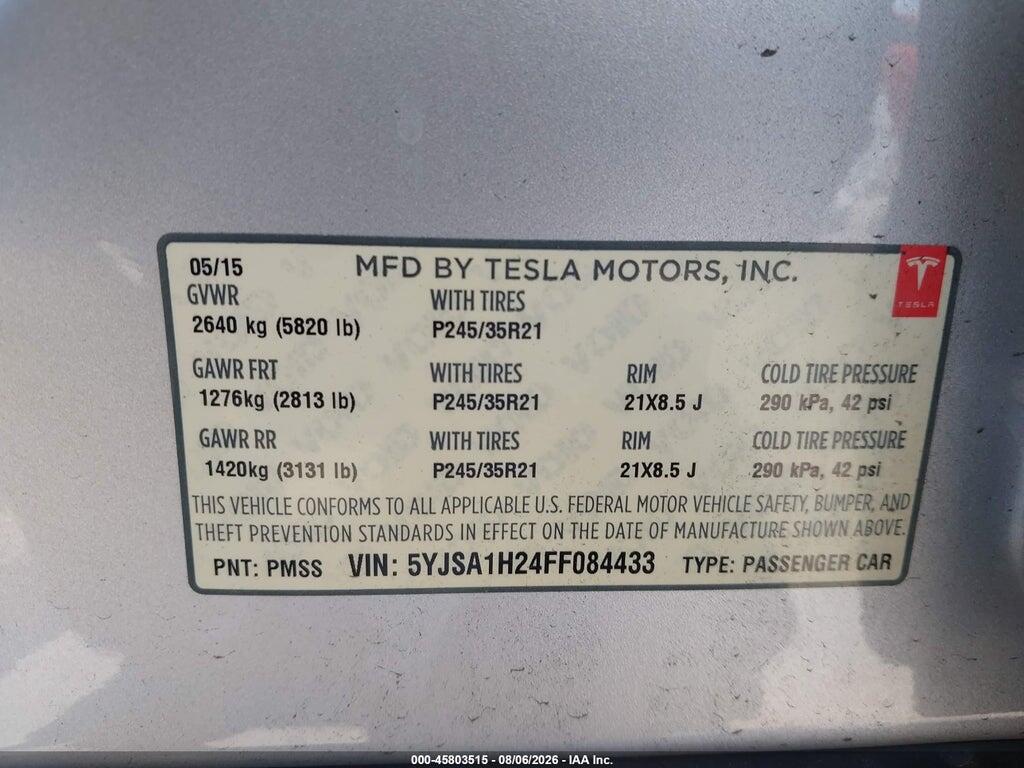 5YJSA1H24FF084433 2015 TESLA MODEL S photo no. 9