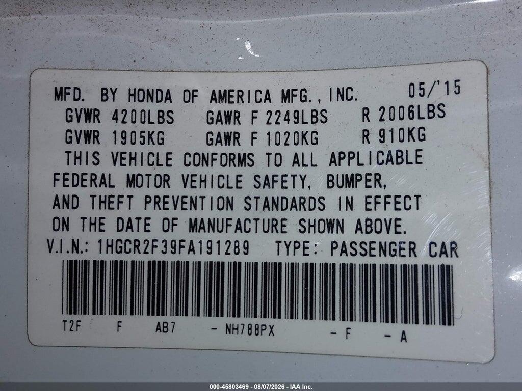 1HGCR2F39FA191289 2015 HONDA ACCORD photo no. 9