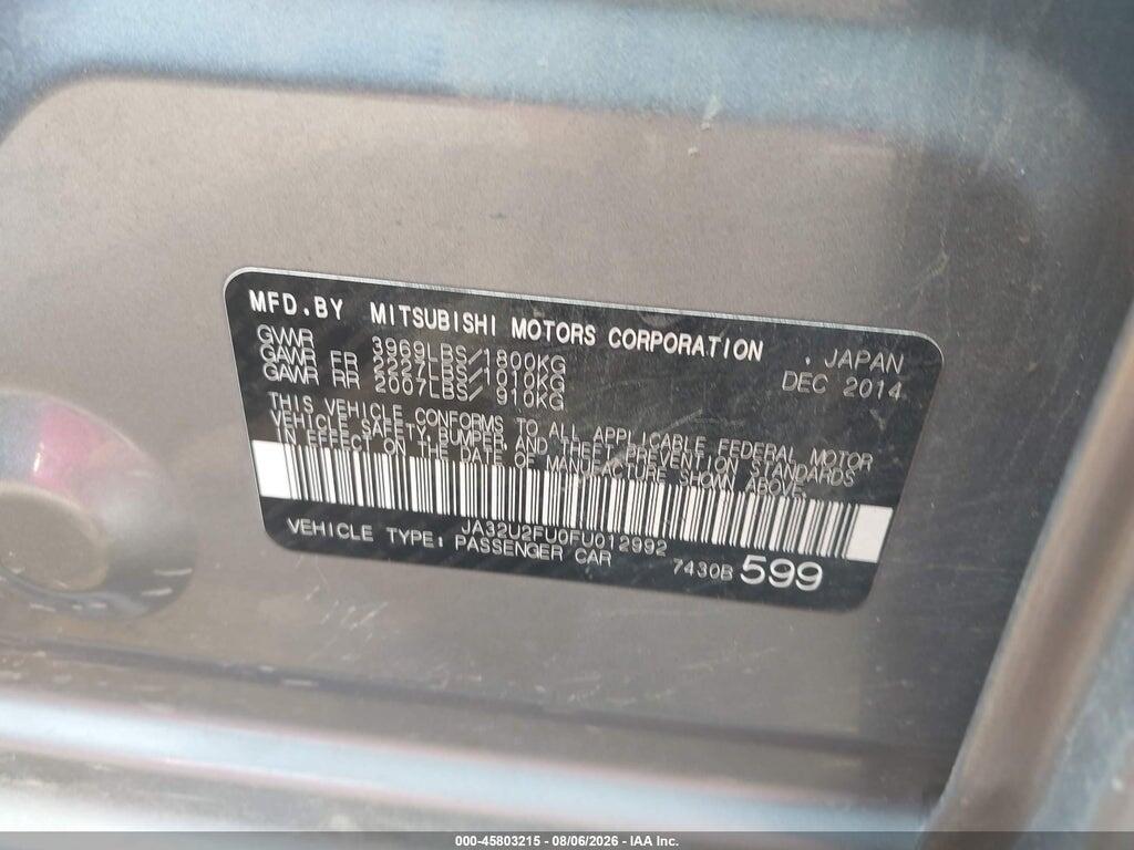 JA32U2FU0FU012992 2015 MITSUBISHI LANCER photo no. 9