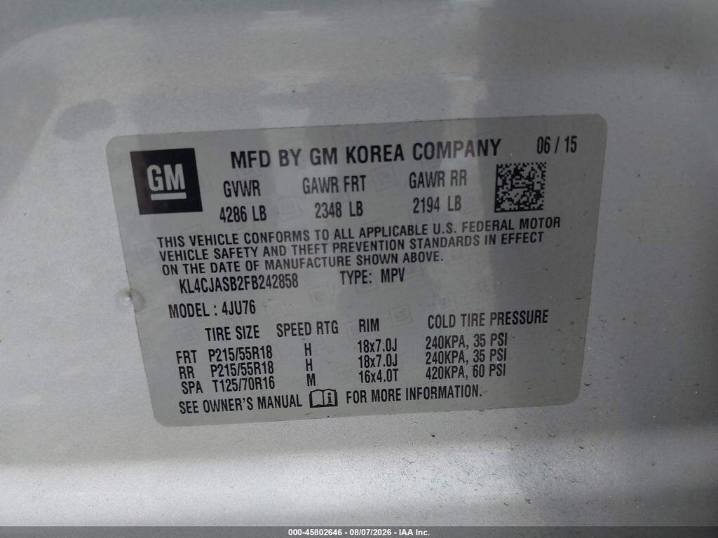 KL4CJASB2FB242858 2015 BUICK ENCORE photo no. 9