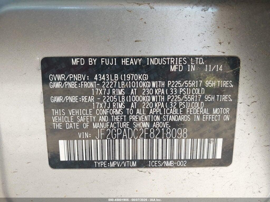 JF2GPADC2F8218098 2015 SUBARU XV CROSSTREK photo no. 9