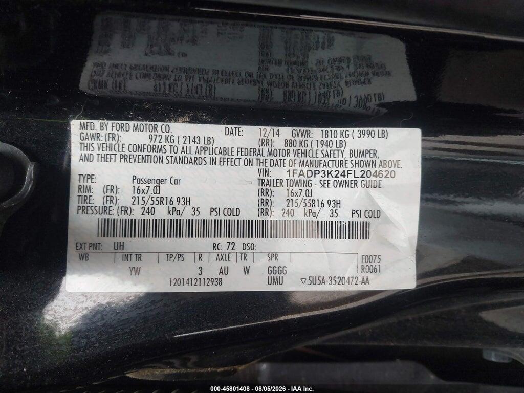 1FADP3K24FL204620 2015 FORD FOCUS photo no. 9