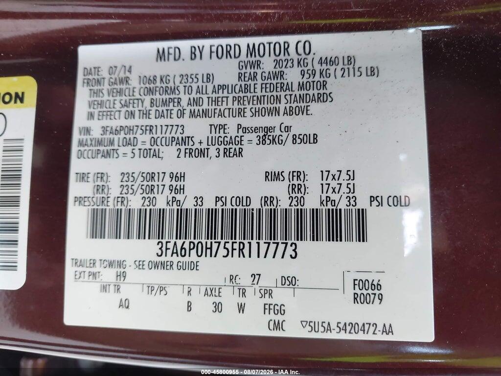 3FA6P0H75FR117773 2015 FORD FUSION photo no. 9