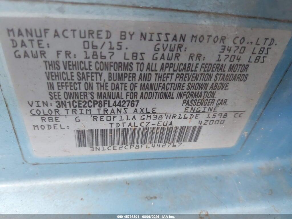 3N1CE2CP8FL442767 2015 NISSAN VERSA NOTE photo no. 9