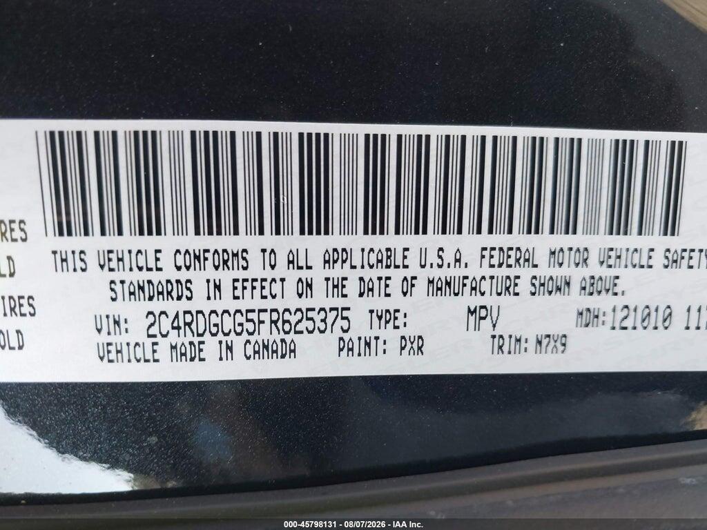 2C4RDGCG5FR625375 2015 DODGE GRAND CARAVAN photo no. 9