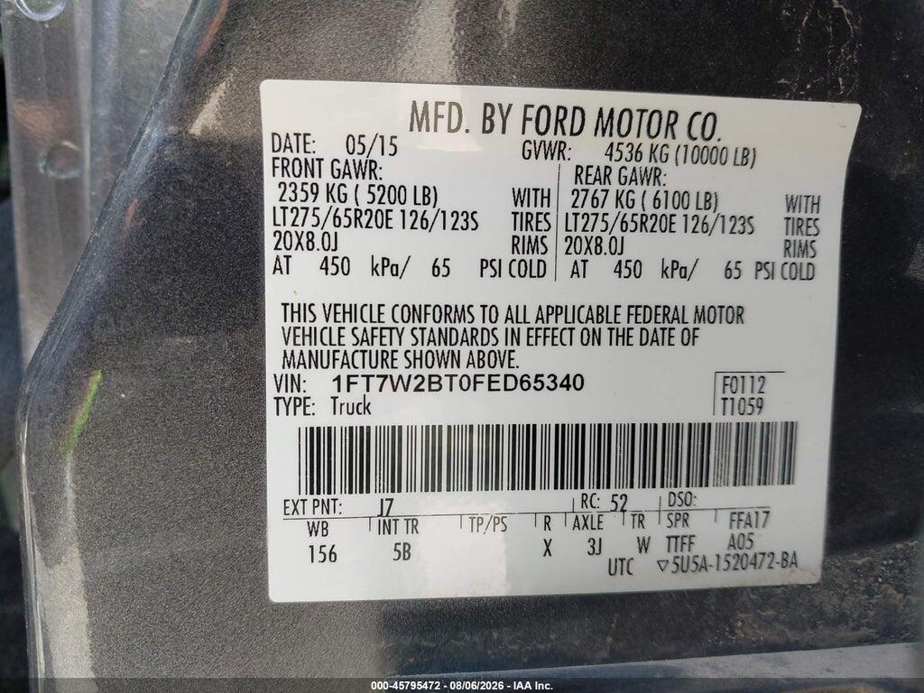 1FT7W2BT0FED65340 2015 FORD F-250 photo no. 9