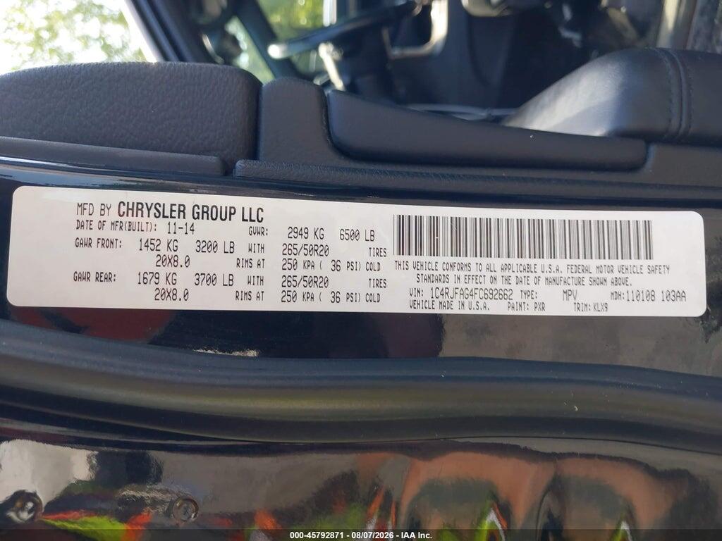1C4RJFAG4FC692662 2015 JEEP GRAND CHEROKEE photo no. 9